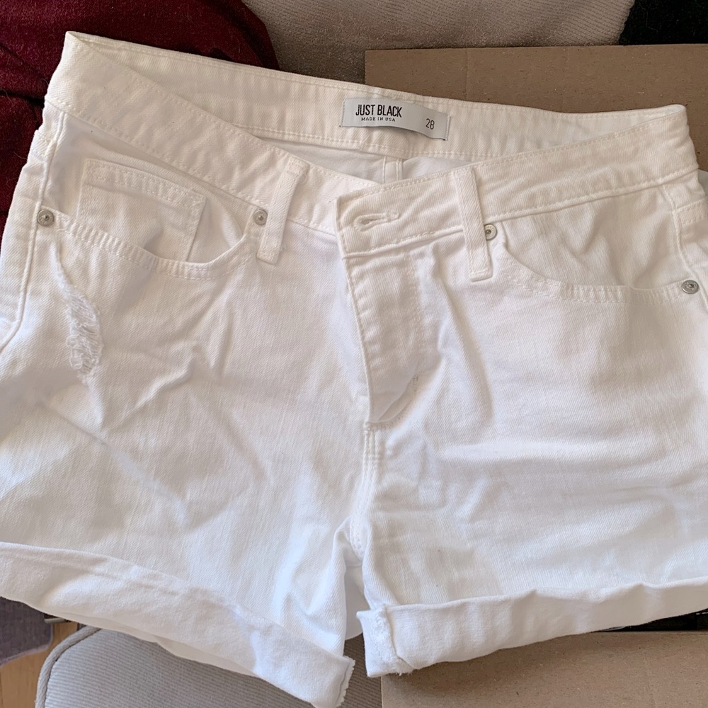 Just Black white cuffed jean shorts